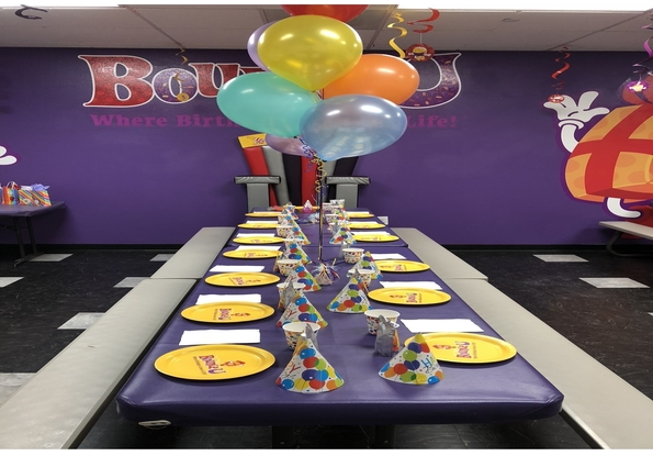 BounceU Party Room set up with decor